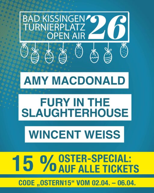 🐣🎟️ 𝐎𝐬𝐭𝐞𝐫-𝐒𝐩𝐞𝐜𝐢𝐚𝐥 𝐟ü𝐫 𝐞𝐮𝐜𝐡! 🎶✨

Sichert euch jetzt 𝟏𝟓 % 𝐑𝐚𝐛𝐚𝐭𝐭 auf alle Tickets für das Bad Kissingen Turnierplatz Open Air! 💛

👉 Einfach beim Kauf über Reservix den Code 𝐎𝐒𝐓𝐄𝐑𝐍𝟏𝟓 eingeben und sparen.

https://bad-arolsen-openair.reservix.de/events

📅 Aktionszeitraum:
02.04. – 06.04.

Perfekt fürs Osternest! 

*𝑎𝑢𝑓 𝑑𝑒𝑛 𝐺𝑟𝑢𝑛𝑑𝑝𝑟𝑒𝑖𝑠 𝑧𝑧𝑔𝑙. 𝐺𝑒𝑏üℎ𝑟𝑒𝑛

#Osteraktion #OSTERN15 #BadKissingenTurnierplatzOpenAir