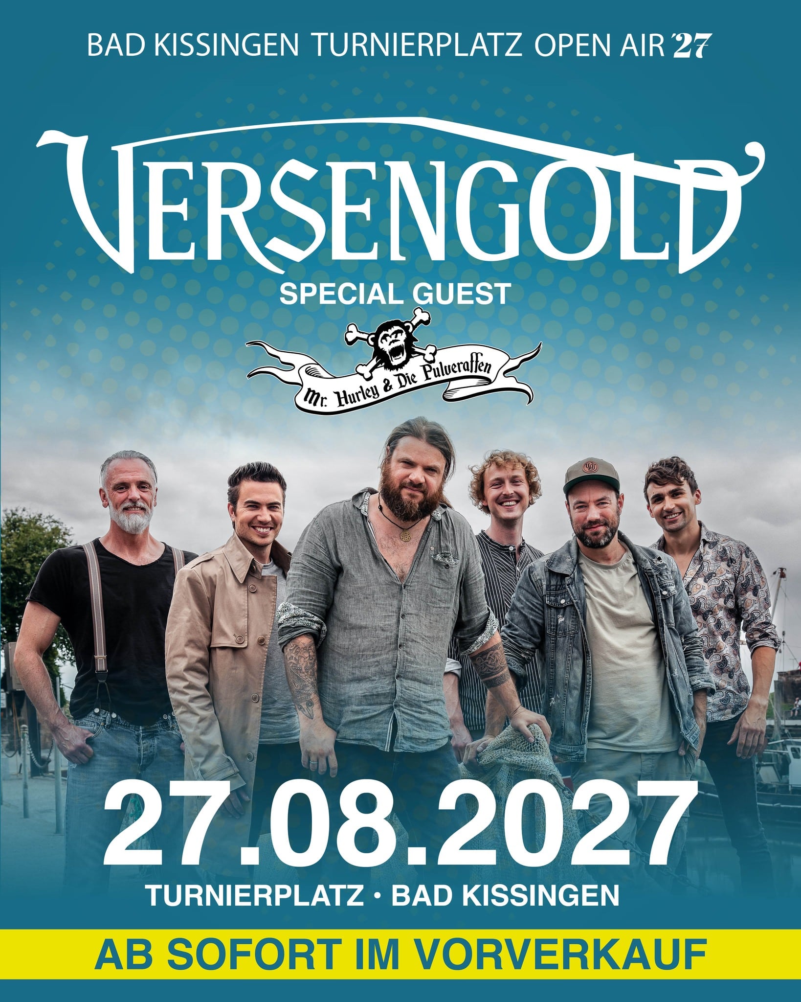 Wir haben schon die ersten richtig guten Nachrichten für 2027! 😍

Am 27. August 2027 kommen VERSENGOLD mit ihrem „FOLK SOMMER 2027“ zum Bad Kissingen Turnierplatz Open Air! 

Und damit nicht genug: Als Special Guest sind MR. HURLEY & DIE PULVERAFFEN mit dabei! 

Freut euch auf modernen deutschsprachigen Folk-Rock, große Melodien, jede Menge Energie und einen Abend, an dem garantiert ordentlich gesungen, getanzt und gefeiert wird. 🙌

VERSENGOLD bringen natürlich ihre bekannten Hymnen mit – aber auch Songs aus ihrem aktuellen Nummer-1-Album „Eingenordet“. Gemeinsam mit der geballten Piraten-Power von MR. HURLEY & DIE PULVERAFFEN verspricht das einen ziemlich grandiosen Auftakt für 2027. 

📅 Freitag, 27.08.2027
📍 Bad Kissingen Turnierplatz Open Air
Tickets: badkissingen-openair.de

Also: Nicht lange fackeln – sichert euch eure Tickets und freut euch mit uns auf den ersten großen Open-Air-Abend 2027! 🔥

Wer ist dabei? 🙌